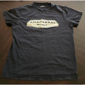 Vintage Y2K Men's Chaparral Retro Petrol Racing Logo Black Short Sleeve Tee M/L